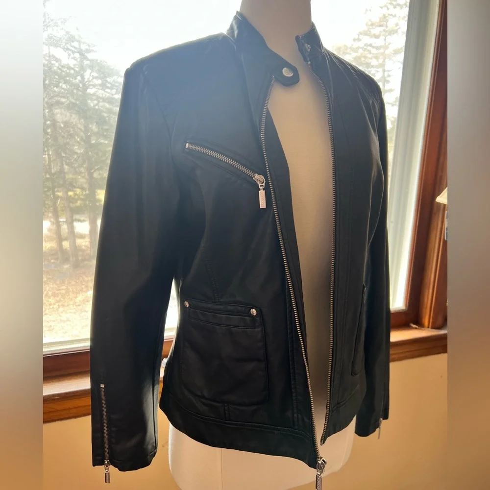 Black Faux Leather Jacket With silver details - Picture 2 of 4